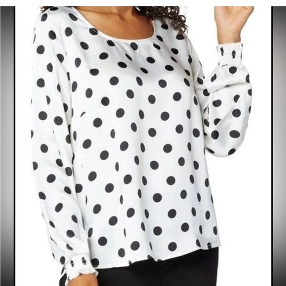 Liverpool Tops - Liverpool White and Black Long Sleeve polka dot Relaxed Blouse Size M